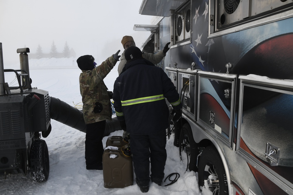 Services trains, tests, and serves up a Hot lunch on a Cold Day in February