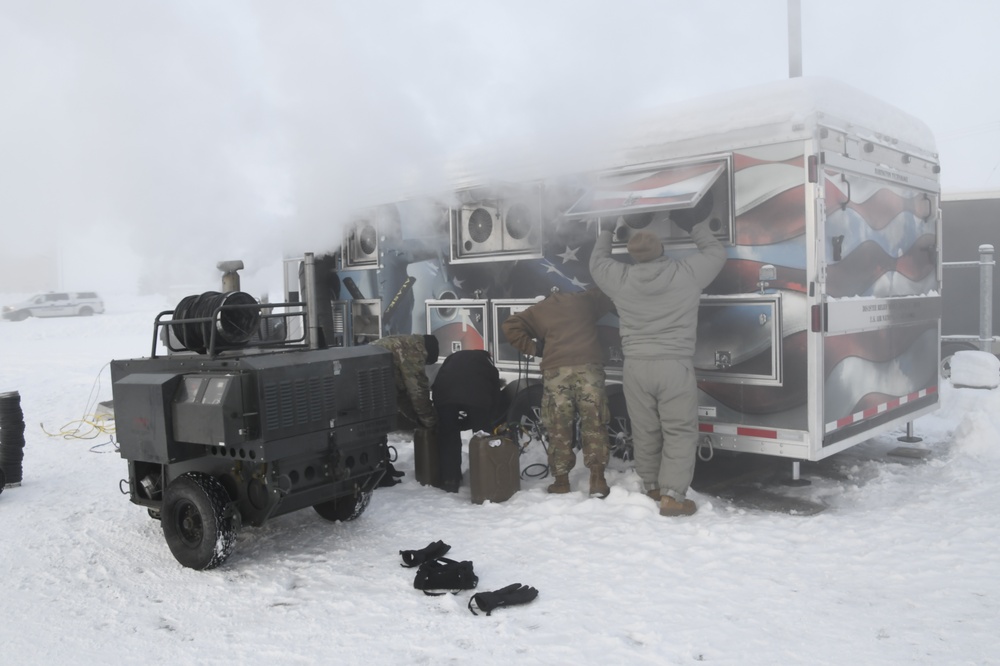 Services trains, tests, and serves up a Hot lunch on a Cold Day in February