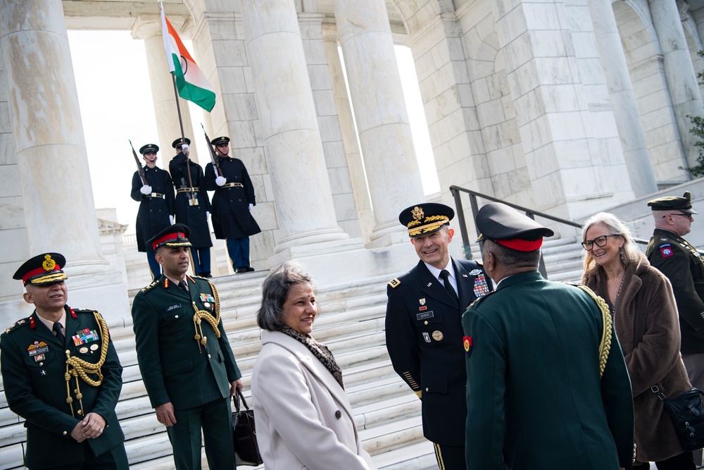 Chief of Staff of the India Army Gen. Manoj Pande Participates in an Army Full Honors Wreath-Laying Ceremony at the Tomb of the Unknown Soldier