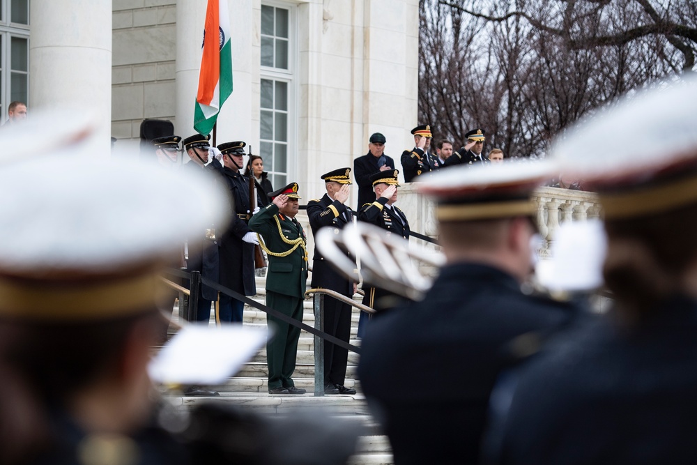 Chief of Staff of the India Army Gen. Manoj Pande Participates in an Army Full Honors Wreath-Laying Ceremony at the Tomb of the Unknown Soldier