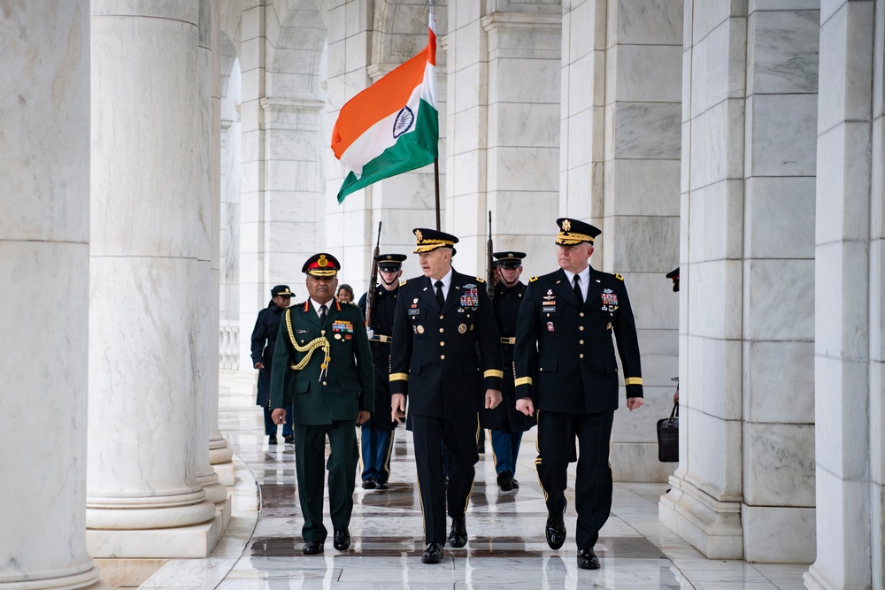 Chief of Staff of the India Army Gen. Manoj Pande Participates in an Army Full Honors Wreath-Laying Ceremony at the Tomb of the Unknown Soldier