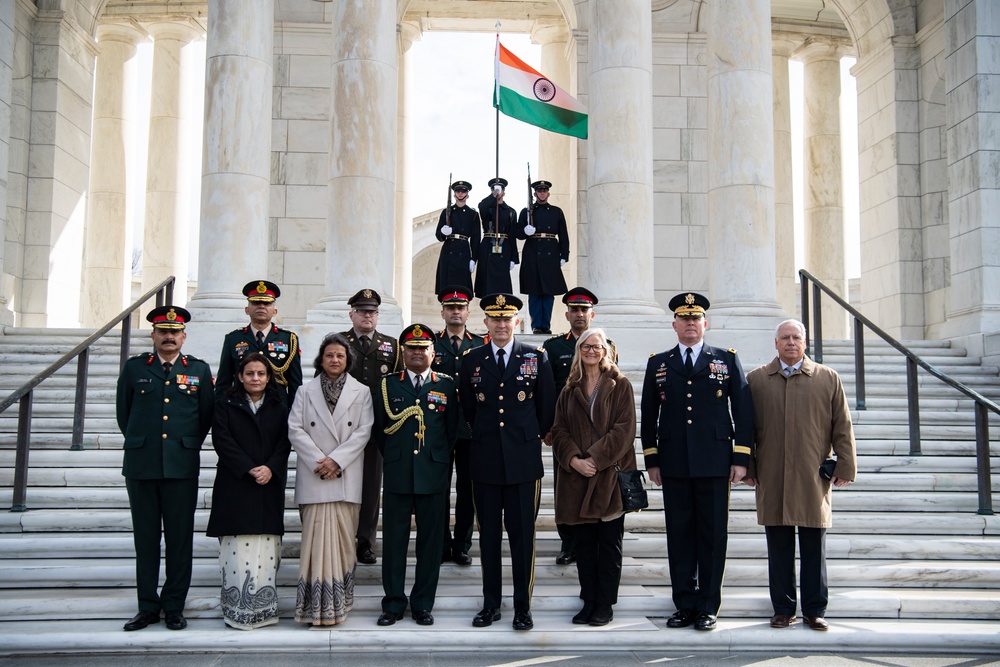 Chief of Staff of the India Army Gen. Manoj Pande Participates in an Army Full Honors Wreath-Laying Ceremony at the Tomb of the Unknown Soldier