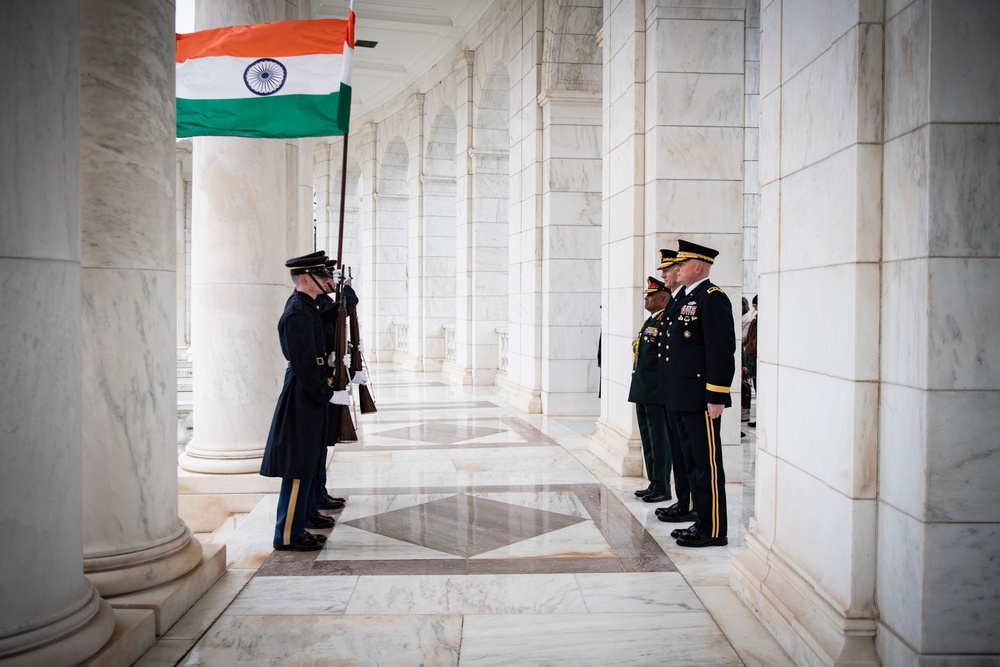 Chief of Staff of the India Army Gen. Manoj Pande Participates in an Army Full Honors Wreath-Laying Ceremony at the Tomb of the Unknown Soldier