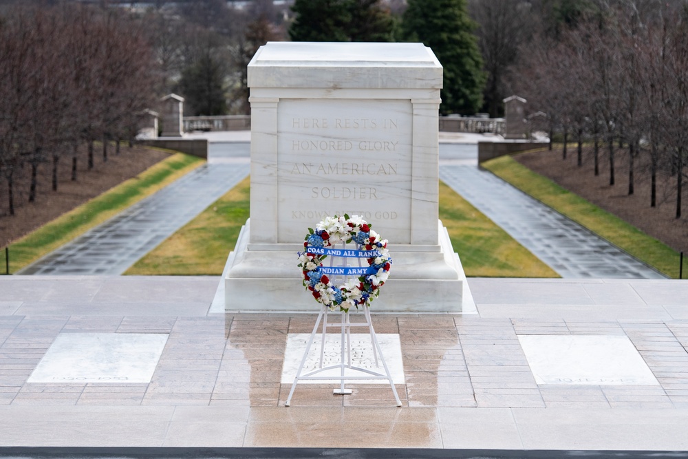 Chief of Staff of the India Army Gen. Manoj Pande Participates in an Army Full Honors Wreath-Laying Ceremony at the Tomb of the Unknown Soldier