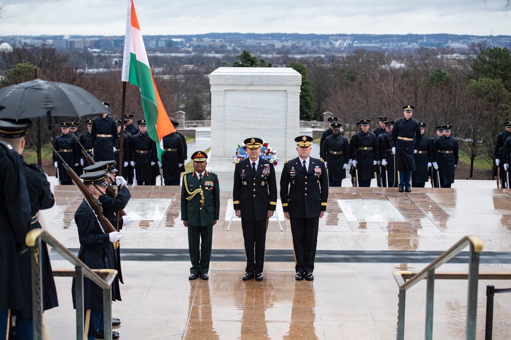 Chief of Staff of the India Army Gen. Manoj Pande Participates in an Army Full Honors Wreath-Laying Ceremony at the Tomb of the Unknown Soldier