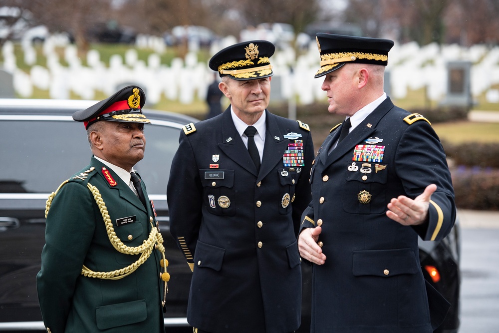 Chief of Staff of the India Army Gen. Manoj Pande Participates in an Army Full Honors Wreath-Laying Ceremony at the Tomb of the Unknown Soldier