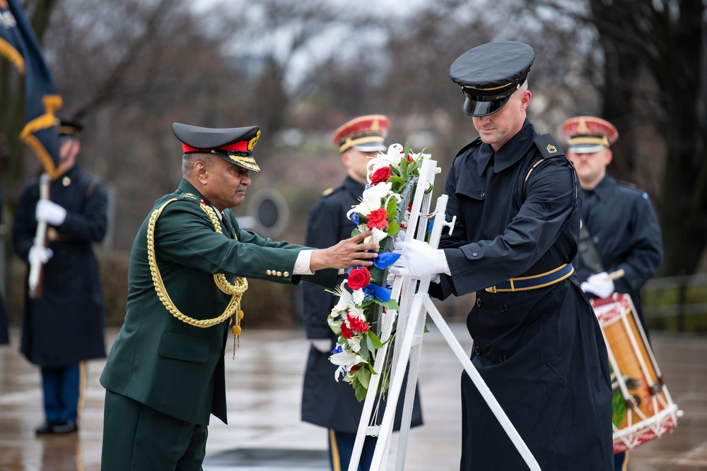 Chief of Staff of the India Army Gen. Manoj Pande Participates in an Army Full Honors Wreath-Laying Ceremony at the Tomb of the Unknown Soldier