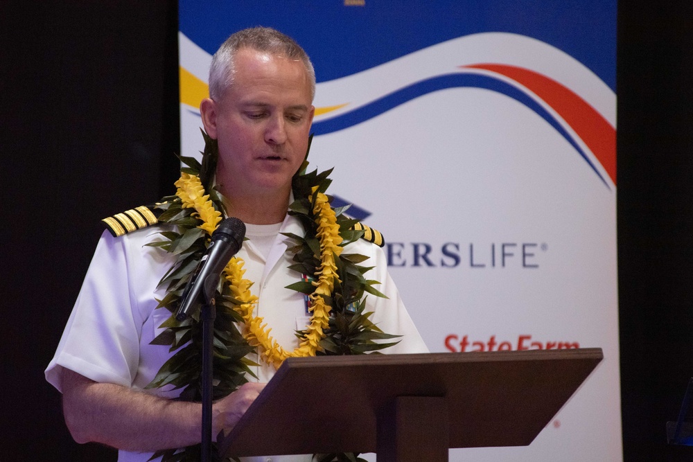 Capt. Brett Stevenson, Commanding Officer of PMRF, Speaks at the Kauai Fillipino Chamber of Commerce Installation Dinner