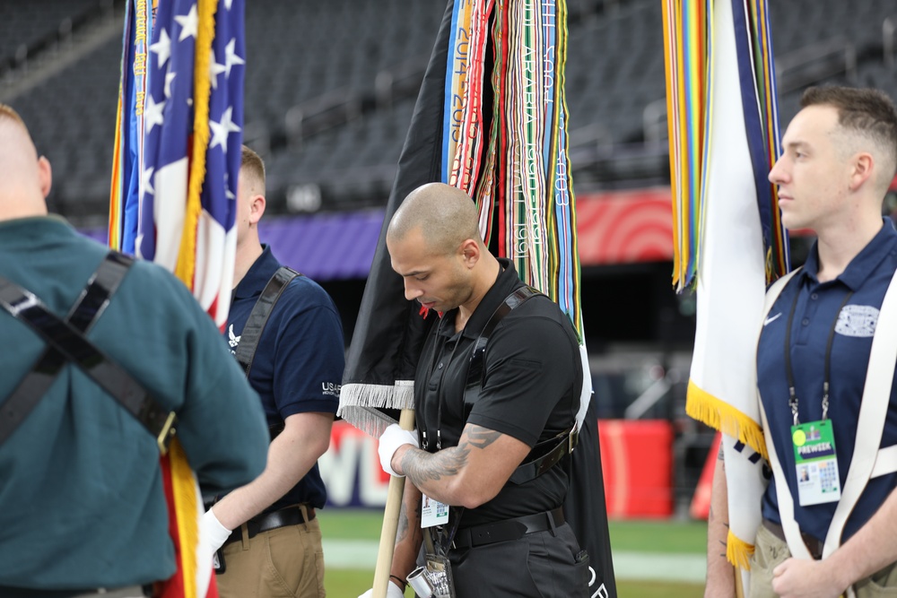 Joint Armed Forces Color Guard Rehearses Before Super Bowl LVIII