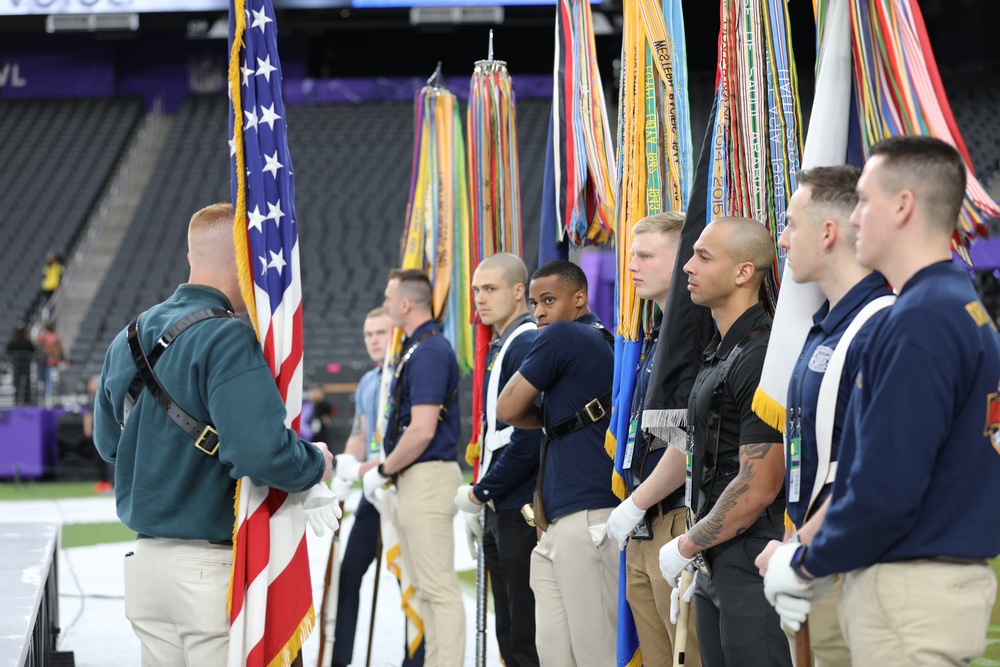 Joint Armed Forces Color Guard Rehearses Before Super Bowl LVIII