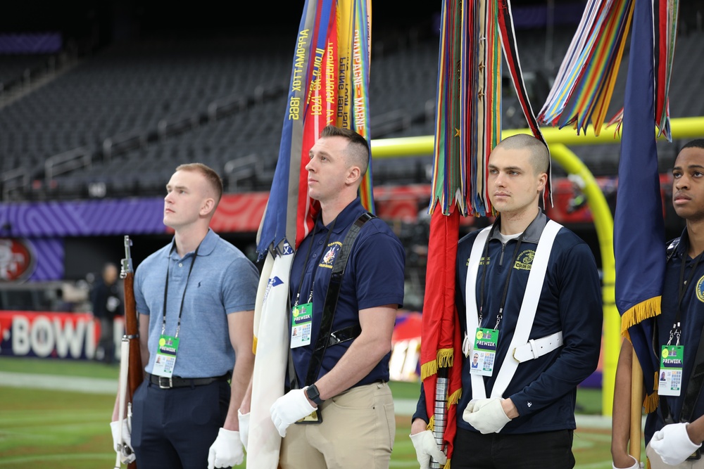 Joint Armed Forces Color Guard Rehearses Before Super Bowl LVIII