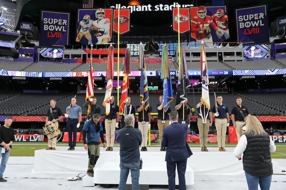 Joint Armed Forces Color Guard Rehearses Before Super Bowl LVIII