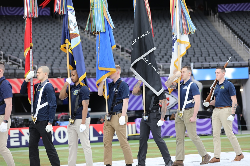 Joint Armed Forces Color Guard Rehearses Before Super Bowl LVIII