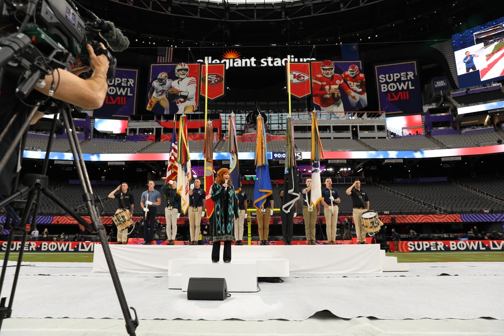 Joint Armed Forces Color Guard Rehearses Before Super Bowl LVIII