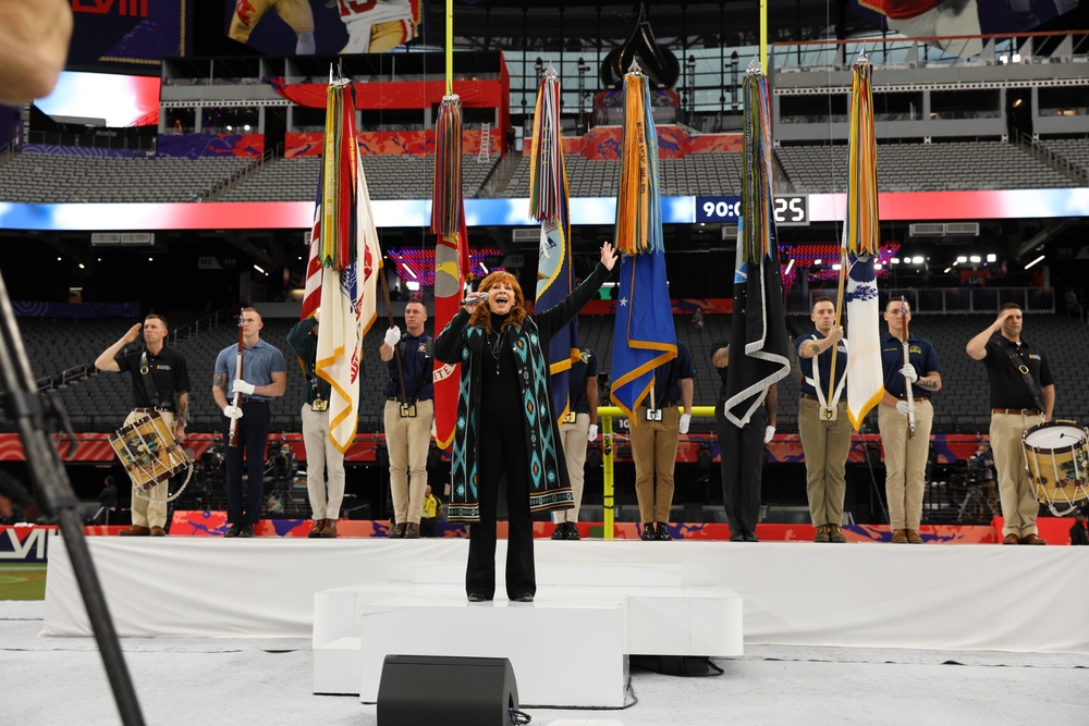 Joint Armed Forces Color Guard Rehearses Before Super Bowl LVIII