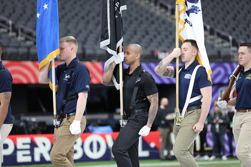 Joint Armed Forces Color Guard Rehearses Before Super Bowl LVIII