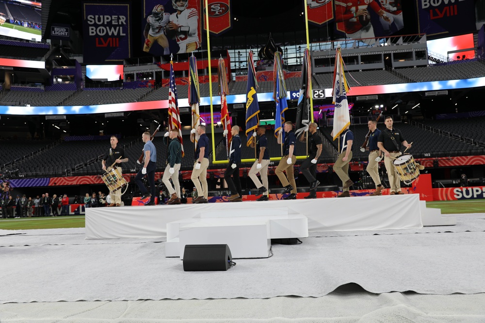 Joint Armed Forces Color Guard Rehearses Before Super Bowl LVIII