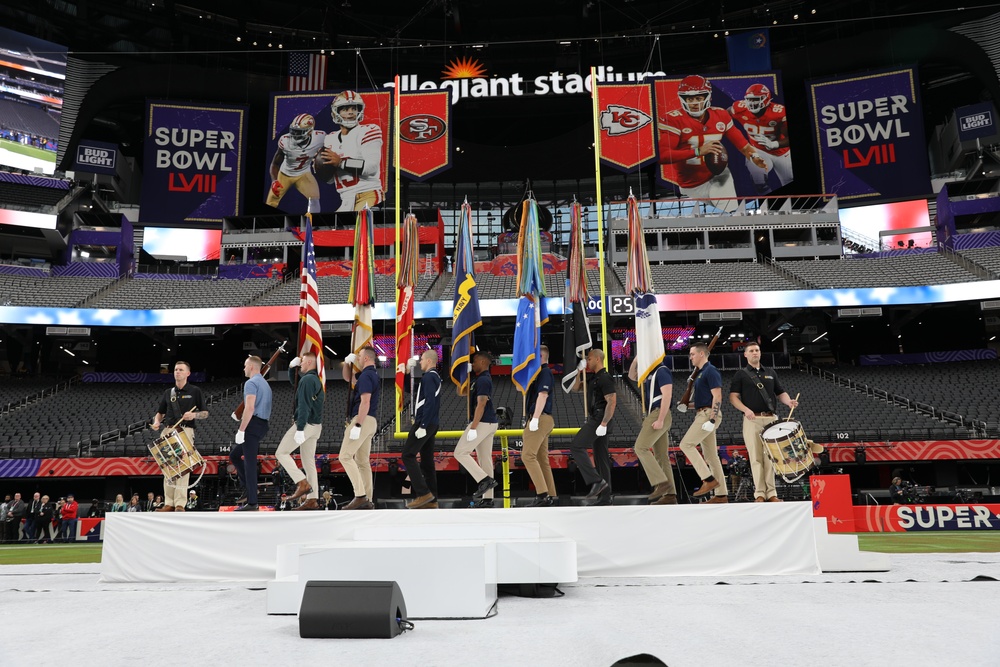 Joint Armed Forces Color Guard Rehearses Before Super Bowl LVIII