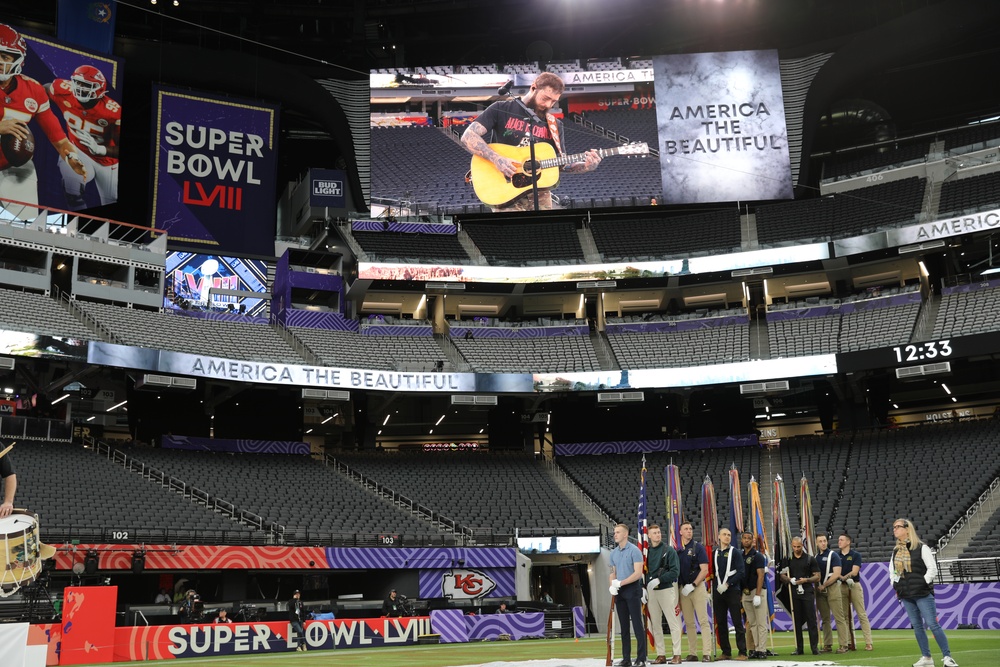 Joint Armed Forces Color Guard Rehearses Before Super Bowl LVIII