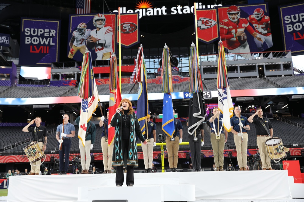 Joint Armed Forces Color Guard Rehearses Before Super Bowl LVIII