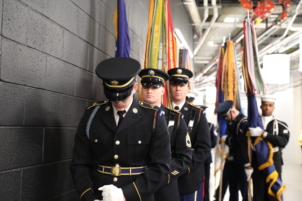 Joint Armed Forces Color Guard Presents the Colors Before Super Bowl LVIII