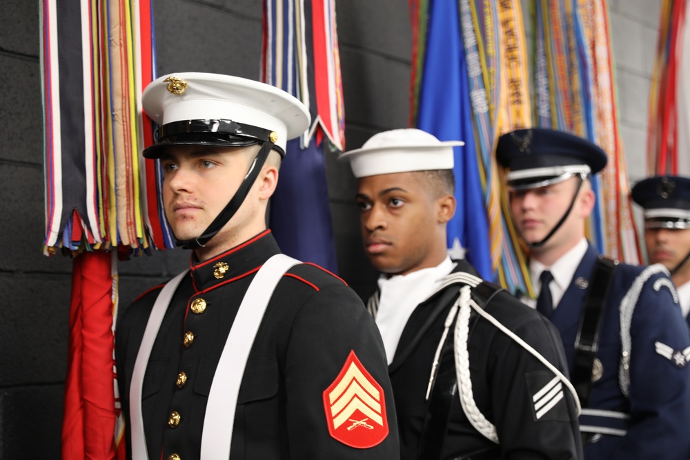 Joint Armed Forces Color Guard Presents the Colors Before Super Bowl LVIII