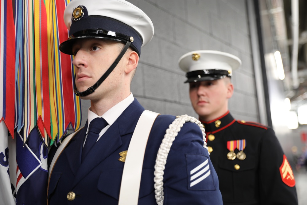 Joint Armed Forces Color Guard Presents the Colors Before Super Bowl LVIII