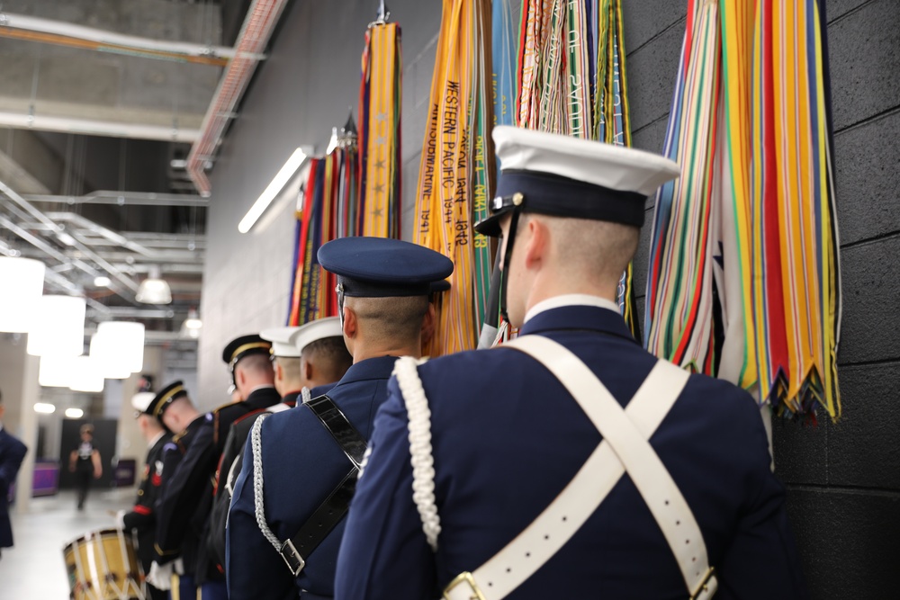 Joint Armed Forces Color Guard Presents the Colors Before Super Bowl LVIII