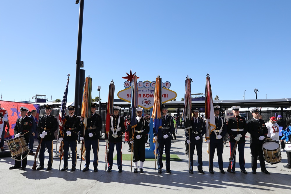 Joint Armed Forces Color Guard Presents the Colors Before Super Bowl LVIII