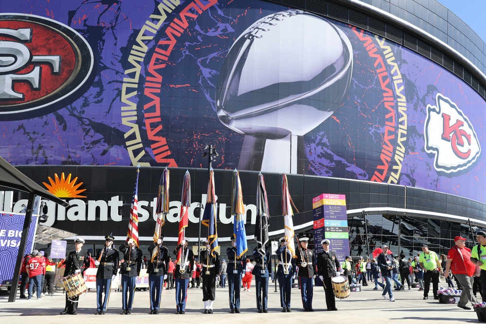 Joint Armed Forces Color Guard Presents the Colors Before Super Bowl LVIII