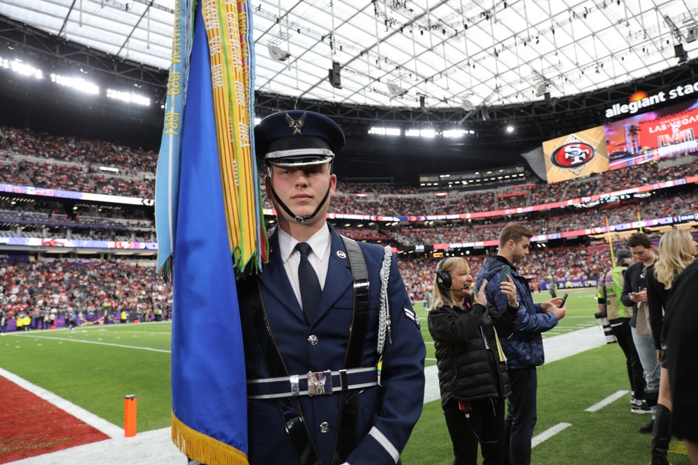 Joint Armed Forces Color Guard Presents the Colors Before Super Bowl LVIII