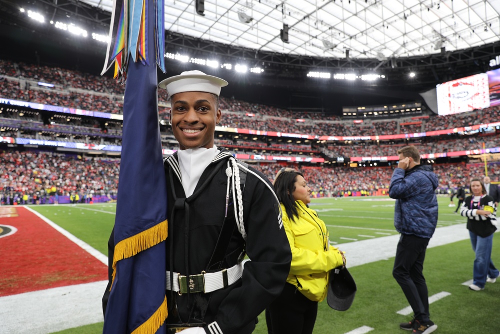 Joint Armed Forces Color Guard Presents the Colors Before Super Bowl LVIII