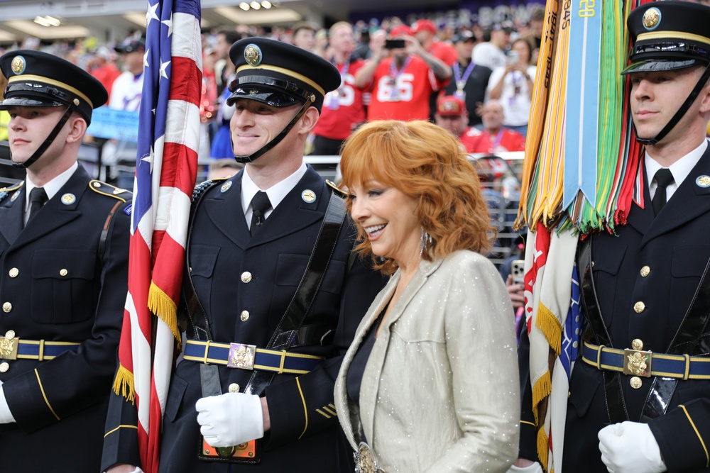 Joint Armed Forces Color Guard Presents the Colors Before Super Bowl LVIII