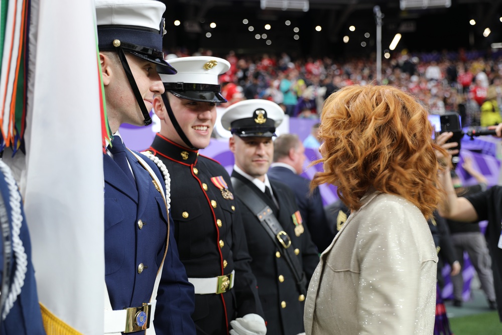 Joint Armed Forces Color Guard Presents the Colors Before Super Bowl LVIII