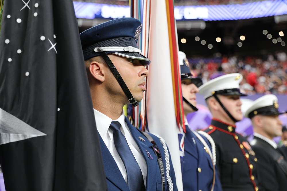 Joint Armed Forces Color Guard Presents the Colors Before Super Bowl LVIII