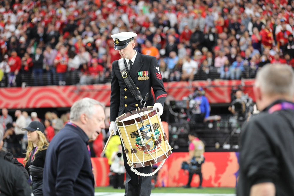 Joint Armed Forces Color Guard Presents the Colors Before Super Bowl LVIII