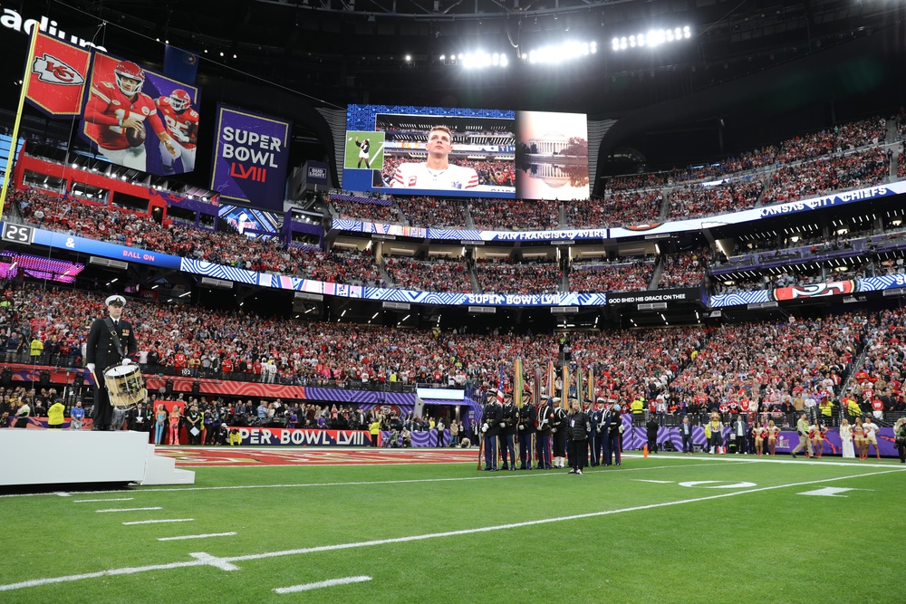 Joint Armed Forces Color Guard Presents the Colors Before Super Bowl LVIII