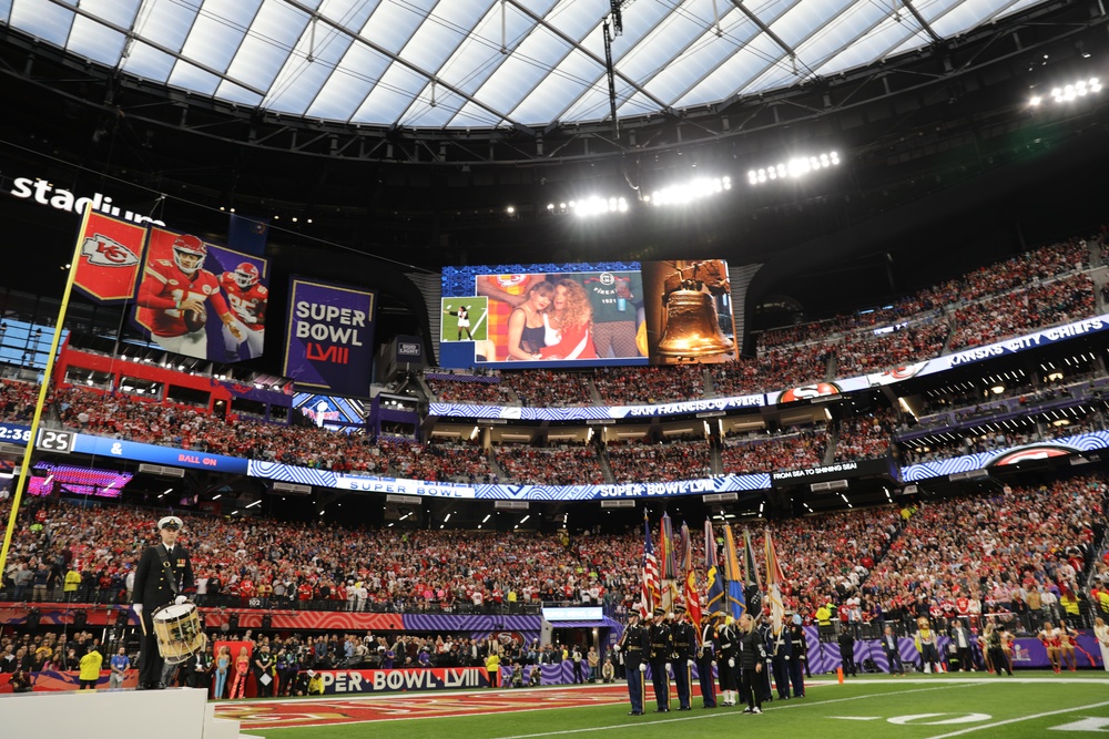 Joint Armed Forces Color Guard Presents the Colors Before Super Bowl LVIII