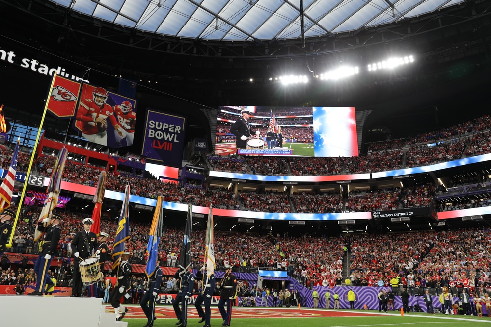 Joint Armed Forces Color Guard Presents the Colors Before Super Bowl LVIII