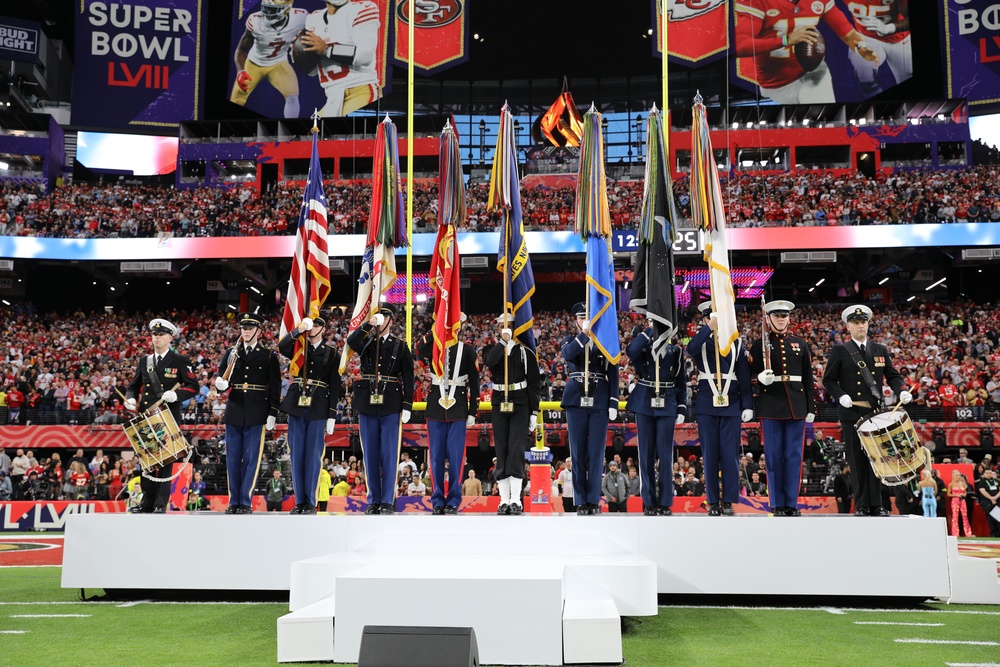 Joint Armed Forces Color Guard Presents the Colors Before Super Bowl LVIII