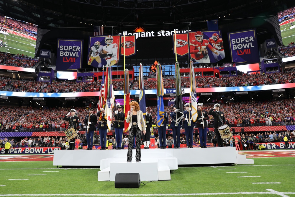 Joint Armed Forces Color Guard Presents the Colors Before Super Bowl LVIII