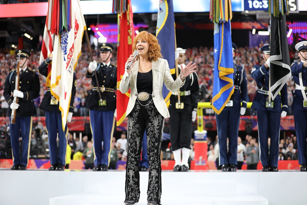 Joint Armed Forces Color Guard Presents the Colors Before Super Bowl LVIII