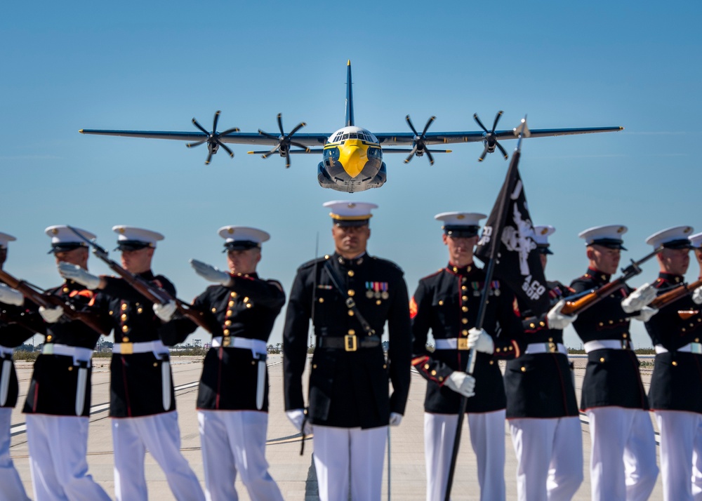 Fat Albert Flies Over Silent Drill Platoon