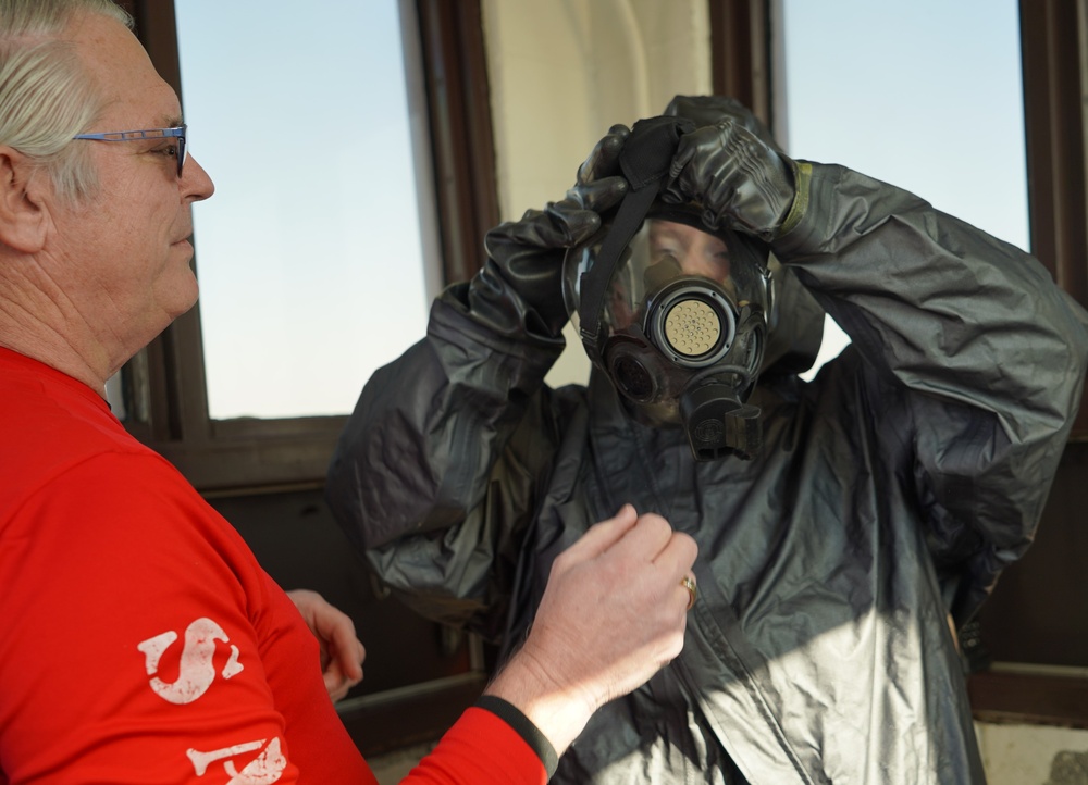 NWS Yorktown Sailor dons personal protective equipment during exercise Citadel Shield-Solid Curtain 2024