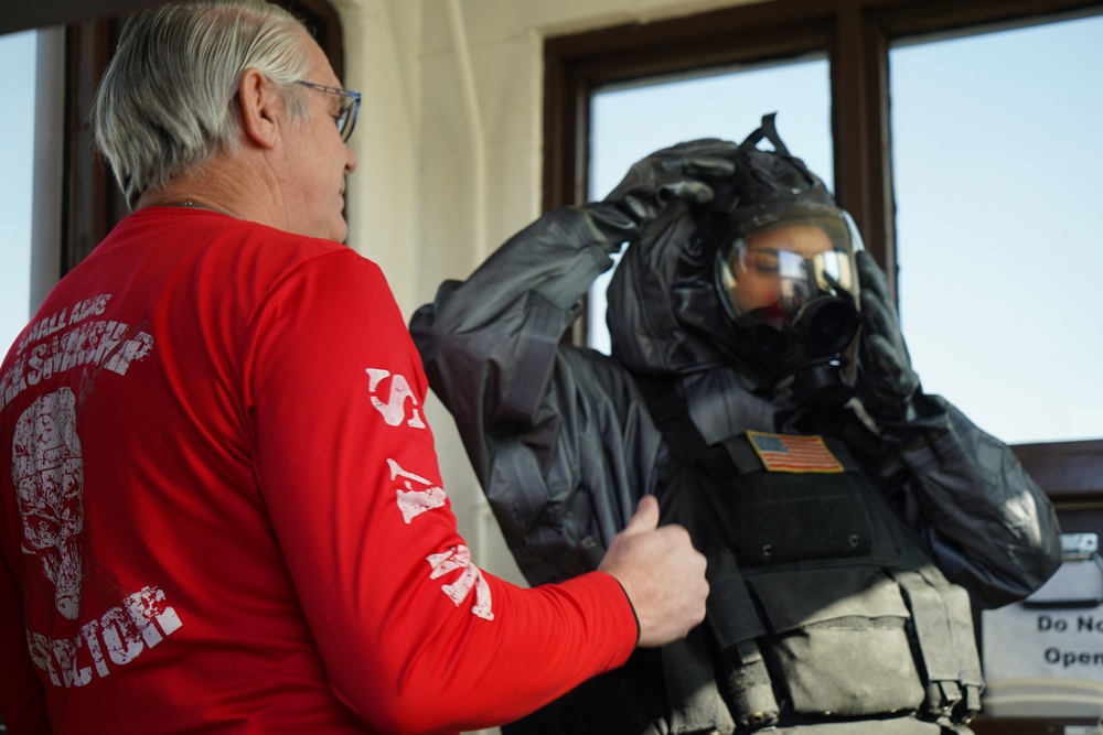 NWS Yorktown Sailor dons personal protective equipment during exercise Citadel Shield-Solid Curtain 2024