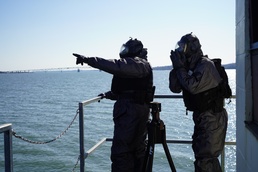 NWS Yorktown Sailors keep watch while wearing chemical suits during exercise Citadel Shield-Solid Curtain 2024