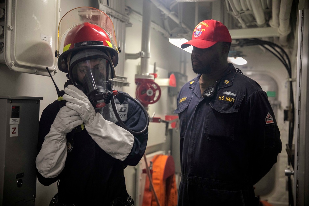 Sterett Sailors Conduct Firefighting Drill