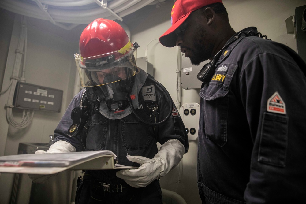 Sterett Sailors Conduct Firefighting Drill