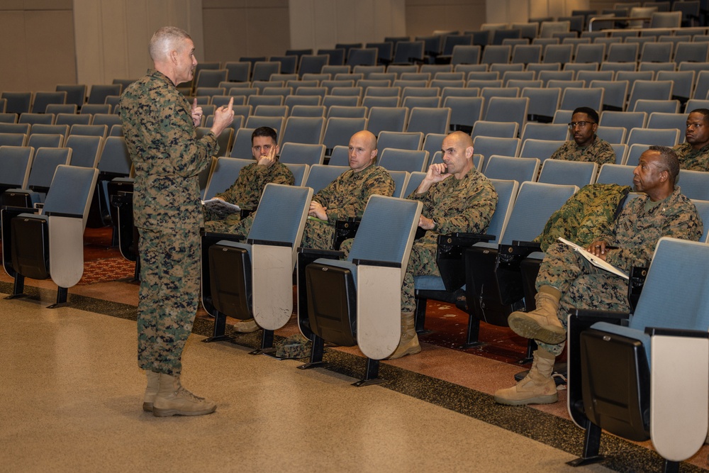 Inspector General of the Marine Corps holds a brief for Marine Corps Base Quantico Leadership