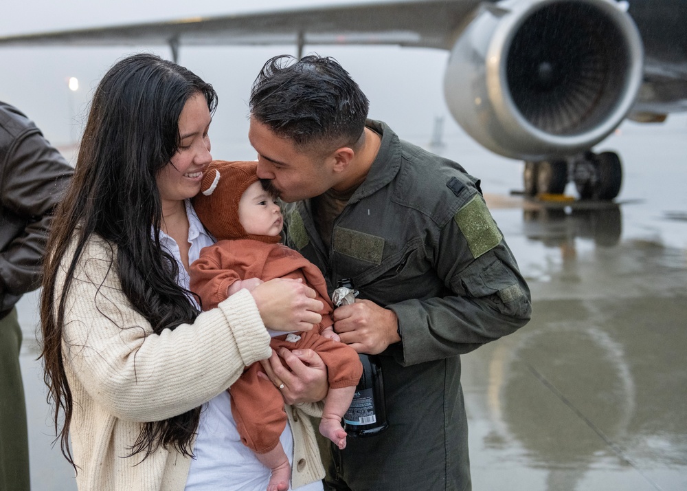 Aircrew members celebrate final flight